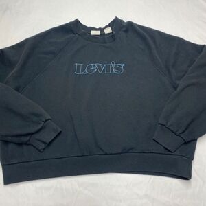 Levis Mens XL Black Crewneck Sweatshirt Blue Outline Logo Raglan Boxy S40178